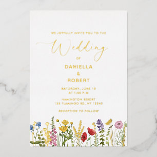 Waterverf Wildflower Wedding Floral Folie Uitnodiging