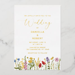 Waterverf Wildflower Wedding Floral Folie Uitnodiging