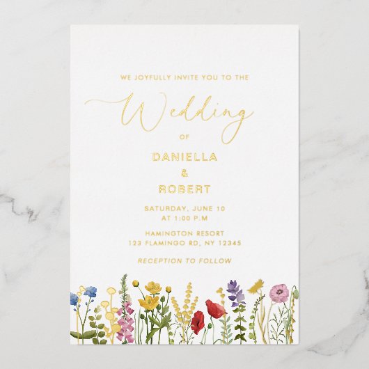 Waterverf Wildflower Wedding Floral Folie Uitnodiging (Voorkant)