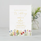 Waterverf Wildflower Wedding Floral Folie Uitnodiging (Staand Voorkant)