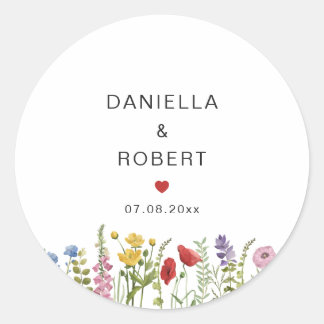 Waterverf Wildflower Wedding Floral Ronde Sticker