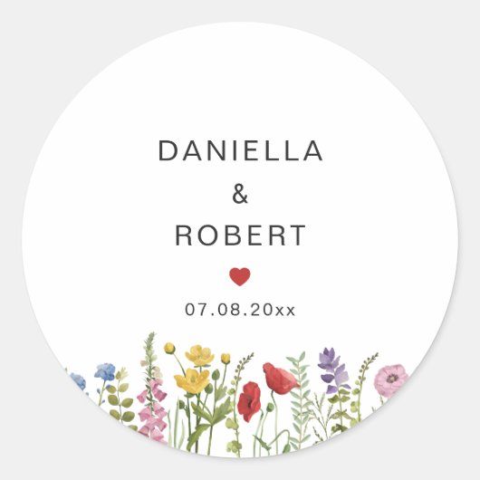 Waterverf Wildflower Wedding Floral Ronde Sticker (Voorkant)