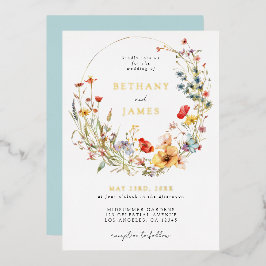 Waterverf Wildflower Wedding Folie Uitnodiging