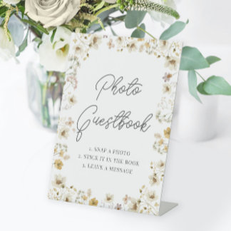 Waterverf Wildflower Wedding Foto Guestbook Reclamebord Met Voetstuk