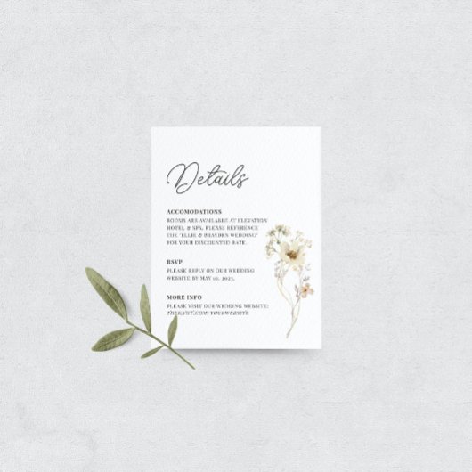 Waterverf Wildflower Wedding - Gegevens Informatiekaartje