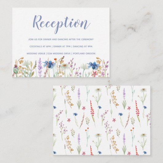  Waterverf Wildflower Wedding Informatiekaartje (Voorkant / Achterkant)