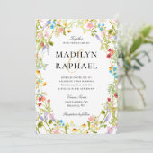 Waterverf Wildflower Wedding Kaart (Staand voorkant)