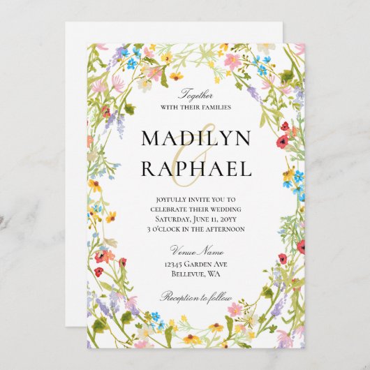 Waterverf Wildflower Wedding Kaart (Voorkant / Achterkant)