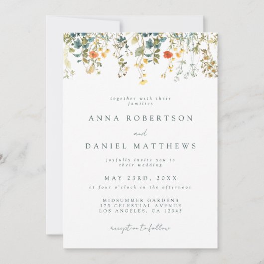 Waterverf Wildflower Wedding Kaart (Voorkant)