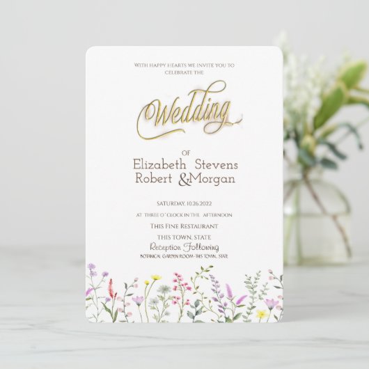 Waterverf Wildflower Wedding Kaart (Staand voorkant)