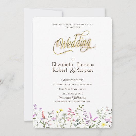 Waterverf Wildflower Wedding Kaart (Voorkant)