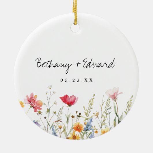 Waterverf Wildflower Wedding Keramisch Ornament (Achterkant)