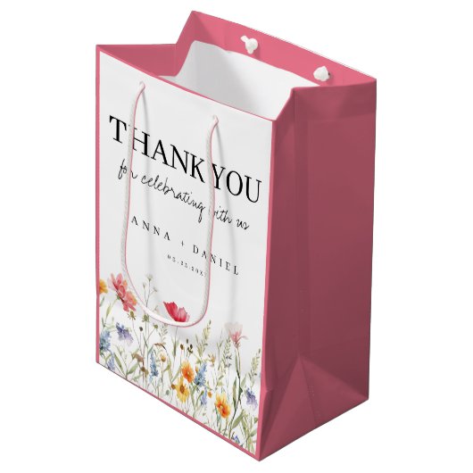 Waterverf Wildflower Wedding Medium Gift Bag Cadeauzakje (Voorkant Gekanteld)