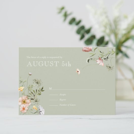 Waterverf Wildflower Wedding Response Kaart (Staand voorkant)