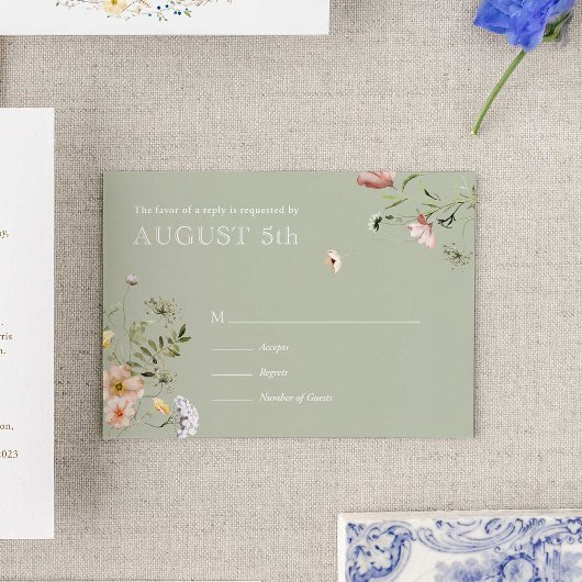 Waterverf Wildflower Wedding Response Kaart