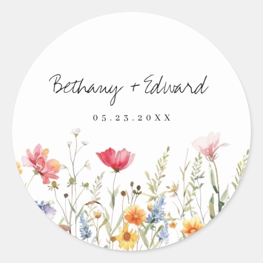 Waterverf Wildflower Wedding Ronde Sticker (Voorkant)