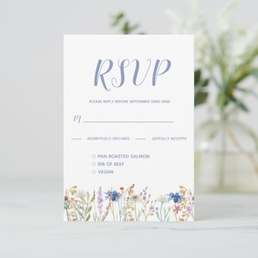  Waterverf Wildflower Wedding RSVP (Staand voorkant)
