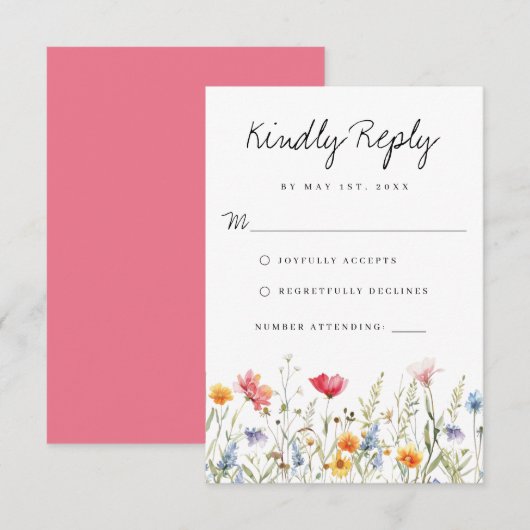 Waterverf Wildflower Wedding RSVP Kaart (Voorkant / Achterkant)