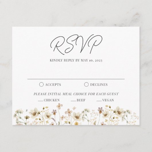 Waterverf Wildflower Wedding RSVP Kaart (Voorkant)