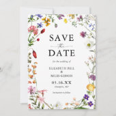 Waterverf Wildflower Wedding Save the Date Kaart (Voorkant)