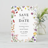 Waterverf Wildflower Wedding Save the Date Kaart (Staand voorkant)