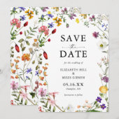 Waterverf Wildflower Wedding Save the Date Kaart (Voorkant / Achterkant)