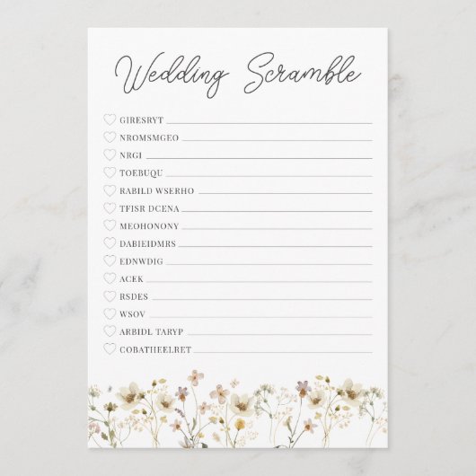 Waterverf Wildflower Wedding Scramble Kaart (Voorkant)