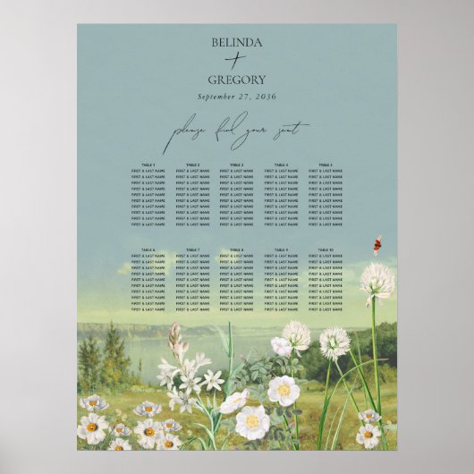 Waterverf Wildflower Wedding Seating Chart Poster (Voorkant)