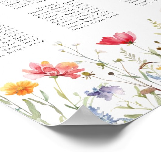 Waterverf Wildflower Wedding Seating Chart Poster (Hoek)