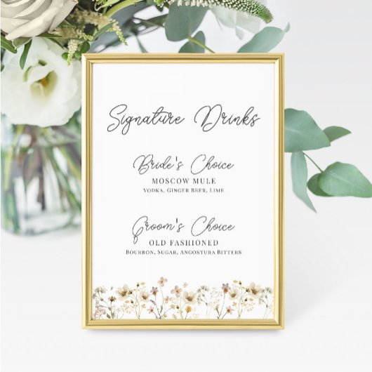 Waterverf Wildflower Wedding Signature Drink Sign