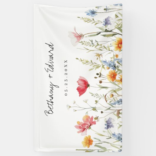Waterverf Wildflower Wedding Spandoek (Verticaal)