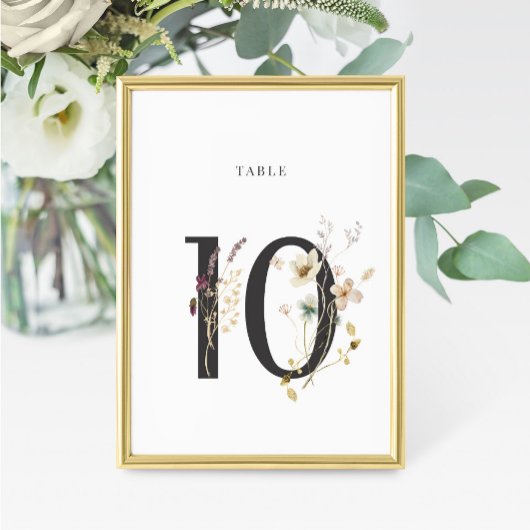 Waterverf Wildflower Wedding Table Number 10 Kaart