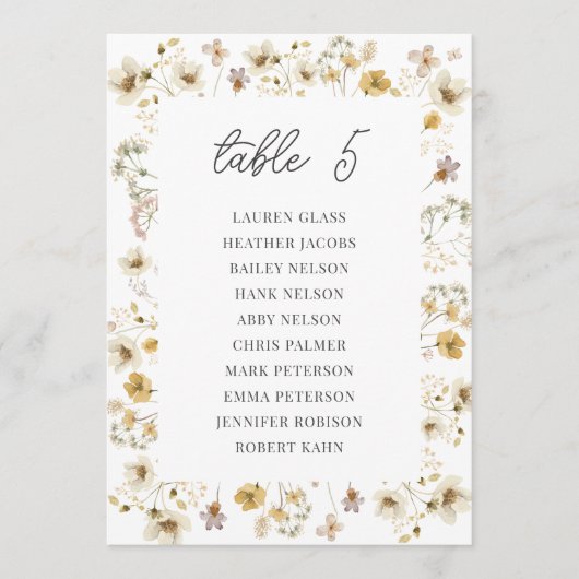 Waterverf Wildflower Wedding Table Seating Chart (Voorkant)