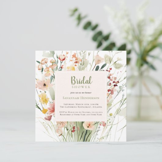 Waterverf Wildflower Wedding Vrijgezellenfeest Kaart (Staand voorkant)