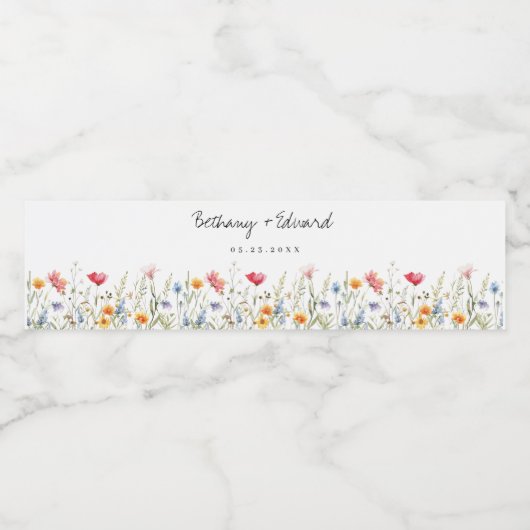 Waterverf Wildflower Wedding Waterfles Etiket (Enkel label)