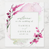 Waterverf Wildflower Wedding Welcome Fsia ID954 Wijn Etiket (Enkel label)