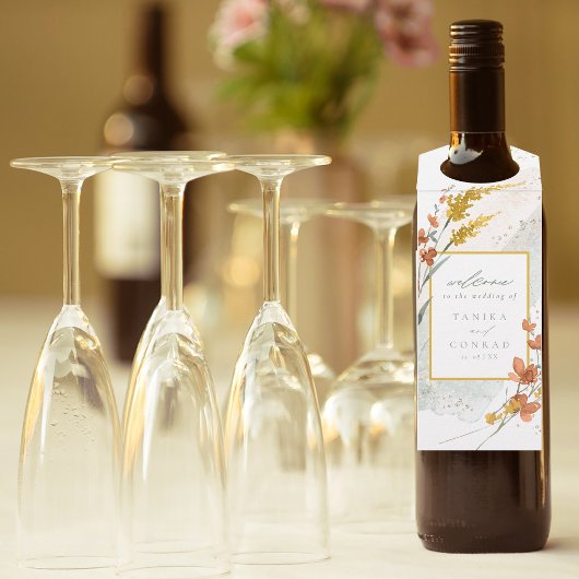 Waterverf Wildflower Wedding Welcome Gold ID954 Flessenhanger