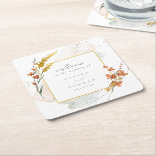 Waterverf Wildflower Wedding Welcome Gold ID954 Kartonnen Onderzetters