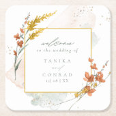 Waterverf Wildflower Wedding Welcome Gold ID954 Kartonnen Onderzetters (Voorkant)