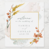 Waterverf Wildflower Wedding Welcome Gold ID954 Wijn Etiket (Enkel label)