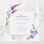 Waterverf Wildflower Wedding Welcome Peri ID954 Wijn Etiket (Enkel label)