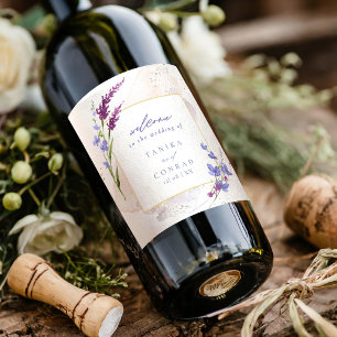 Waterverf Wildflower Wedding Welcome Peri ID954 Wijn Etiket