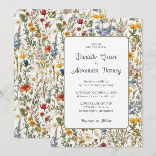 Waterverf Wildflower weduwen uitnodiging (Voorkant / Achterkant)
