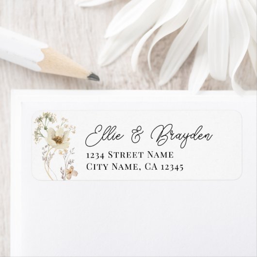 Waterverf Wildflower Weduwingadreslabel Etiket (Insitu)