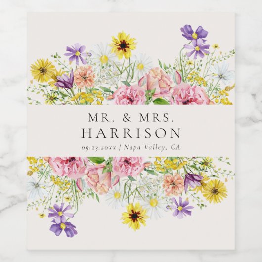 Waterverf Wildflower weduwschap Wijn Etiket (Enkel label)