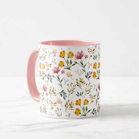 Waterverf Wildflower Wit Roze Mok (Voorkant links)