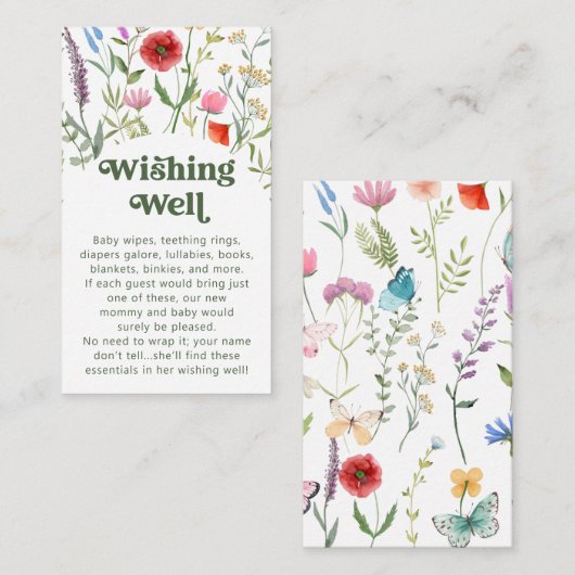 Waterverf Wildflower Wit Wishing Well Informatiekaartje (Voorkant / Achterkant)