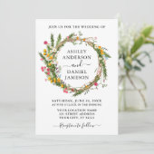 Waterverf Wildflower Wreath Wedding Sage Green Kaart (Staand voorkant)