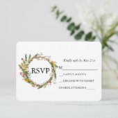 Waterverf Wildflower Wreath Wedding Sage Green RSVP Kaartje (Staand voorkant)