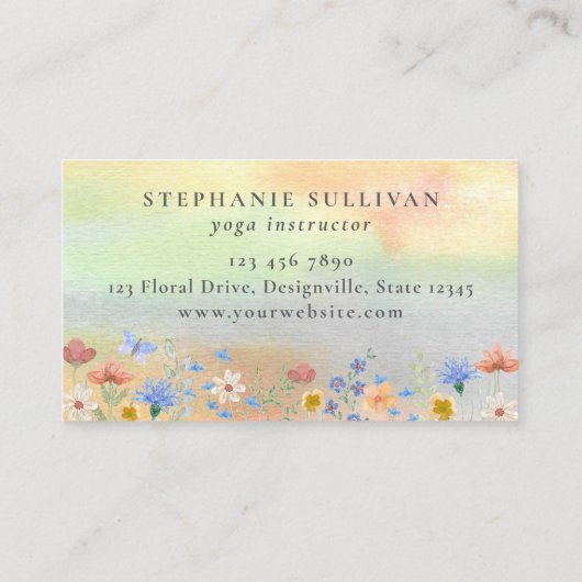 Waterverf Wildflower Yoga Instructeur Visitekaartje (Achterkant)